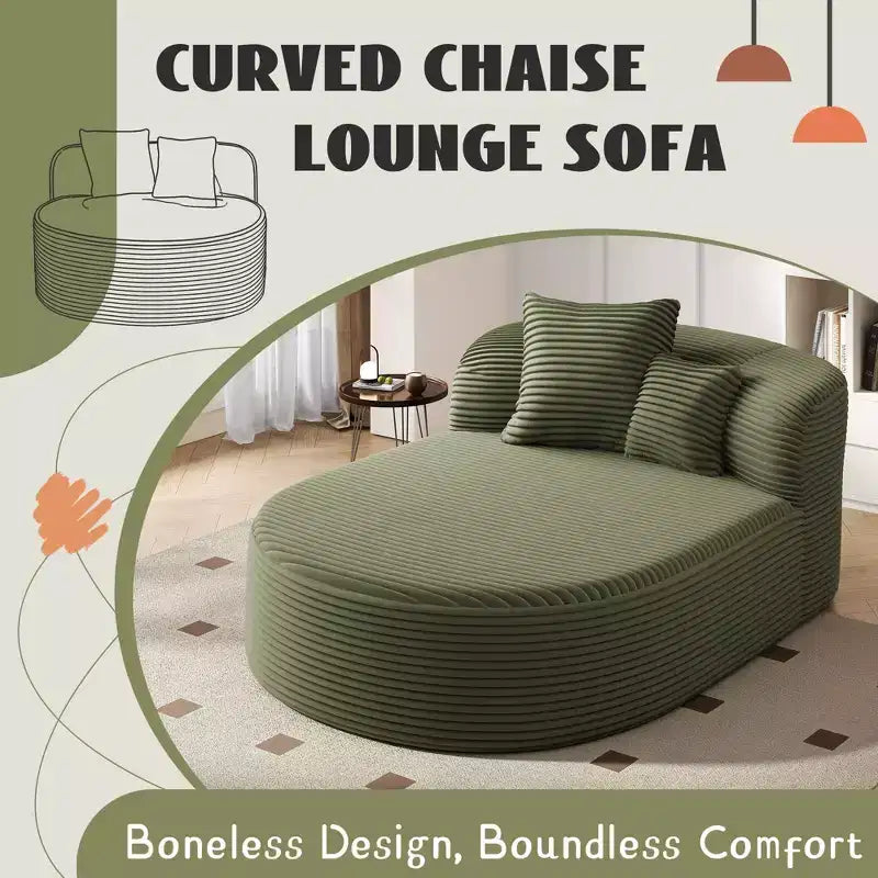 Divano Letto Chaise Longue Ovale Moderno Okak con Cuscini di Supporto, Divano Futon Imbottito con Seduta Profonda per Soggiorno