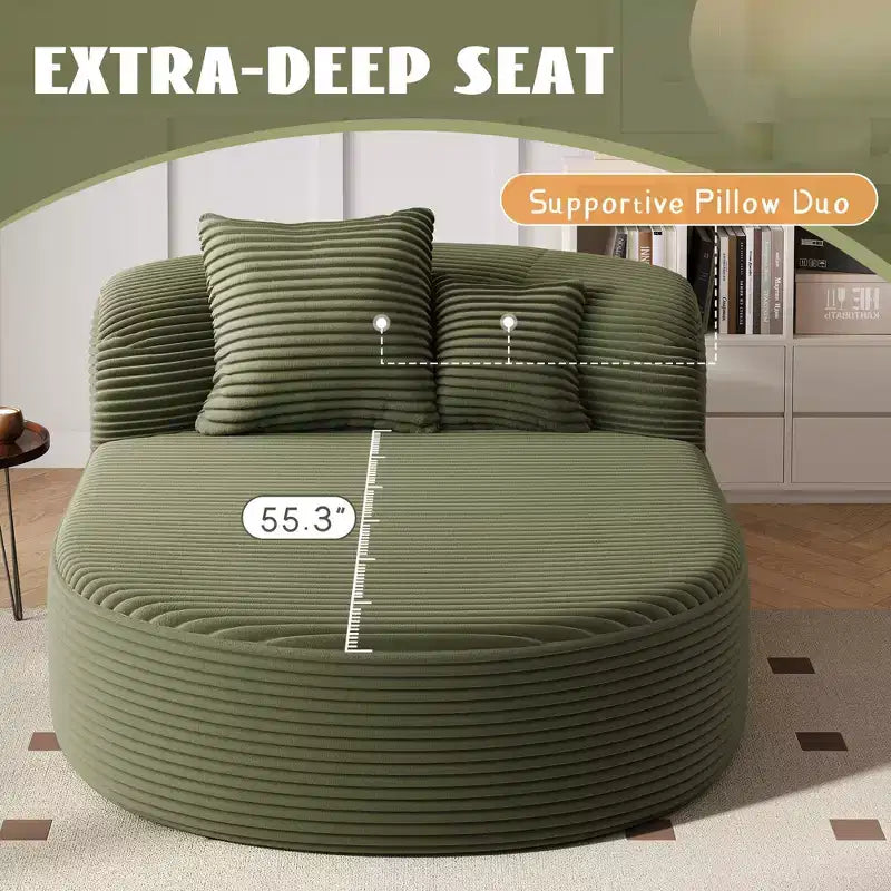Divano Letto Chaise Longue Ovale Moderno Okak con Cuscini di Supporto, Divano Futon Imbottito con Seduta Profonda per Soggiorno