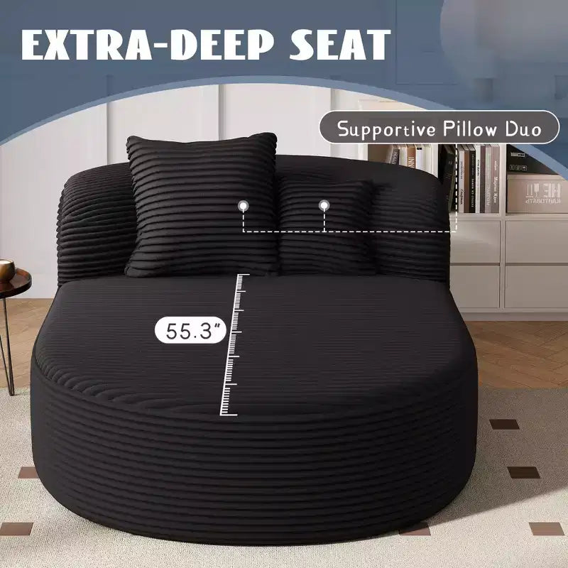 Divano Letto Chaise Longue Ovale Moderno Okak con Cuscini di Supporto, Divano Futon Imbottito con Seduta Profonda per Soggiorno