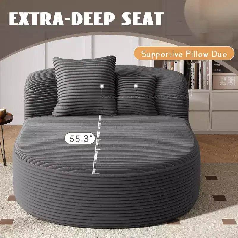 Divano Letto Chaise Longue Ovale Moderno Okak con Cuscini di Supporto, Divano Futon Imbottito con Seduta Profonda per Soggiorno