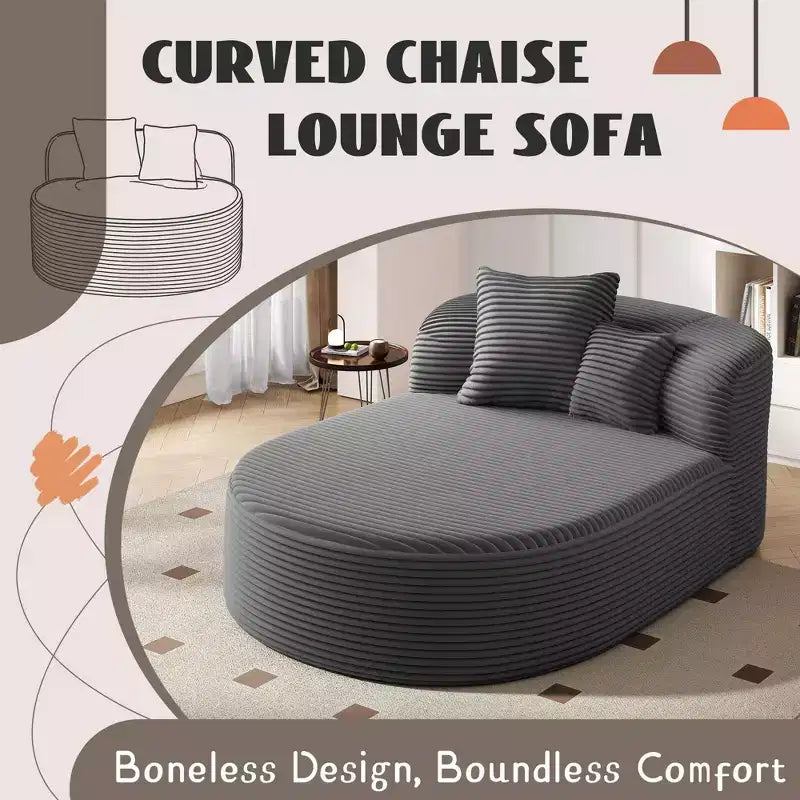 Divano Letto Chaise Longue Ovale Moderno Okak con Cuscini di Supporto, Divano Futon Imbottito con Seduta Profonda per Soggiorno