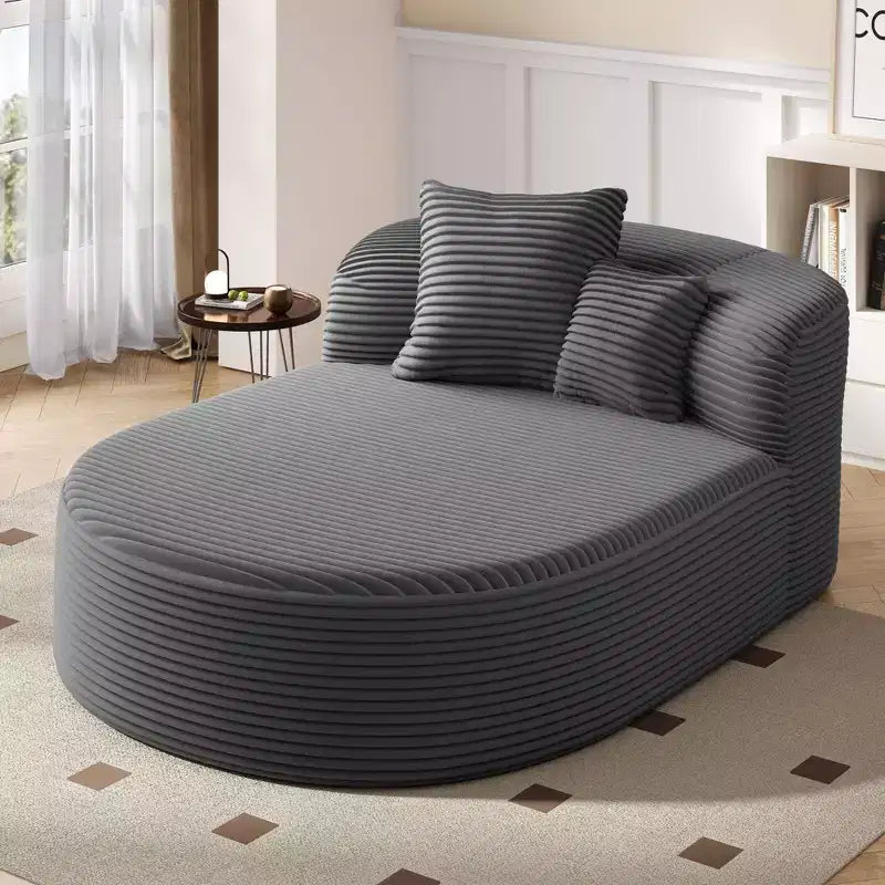 Divano Letto Chaise Longue Ovale Moderno Okak con Cuscini di Supporto, Divano Futon Imbottito con Seduta Profonda per Soggiorno