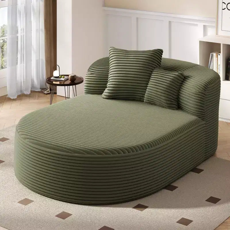 Divano Letto Chaise Longue Ovale Moderno Okak con Cuscini di Supporto, Divano Futon Imbottito con Seduta Profonda per Soggiorno