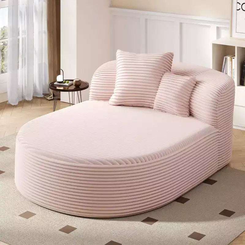 Divano Letto Chaise Longue Ovale Moderno Okak con Cuscini di Supporto, Divano Futon Imbottito con Seduta Profonda per Soggiorno