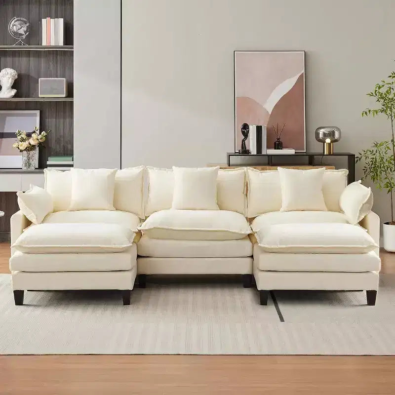 Divano moderno a L da 112 pollici, modulare, a combinazione "nuvola", con pouf, set componibile a 3 posti in ciniglia con 1 poggiapiedi per la casa