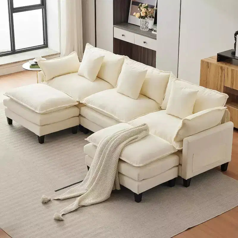 Divano moderno a L da 112 pollici, modulare, a combinazione "nuvola", con pouf, set componibile a 3 posti in ciniglia con 1 poggiapiedi per la casa