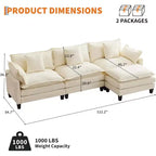 Divano moderno a L da 112 pollici, modulare, a combinazione "nuvola", con pouf, set componibile a 3 posti in ciniglia con 1 poggiapiedi per la casa