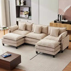 Divano moderno a L da 112 pollici, modulare, a combinazione "nuvola", con pouf, set componibile a 3 posti in ciniglia con 1 poggiapiedi per la casa