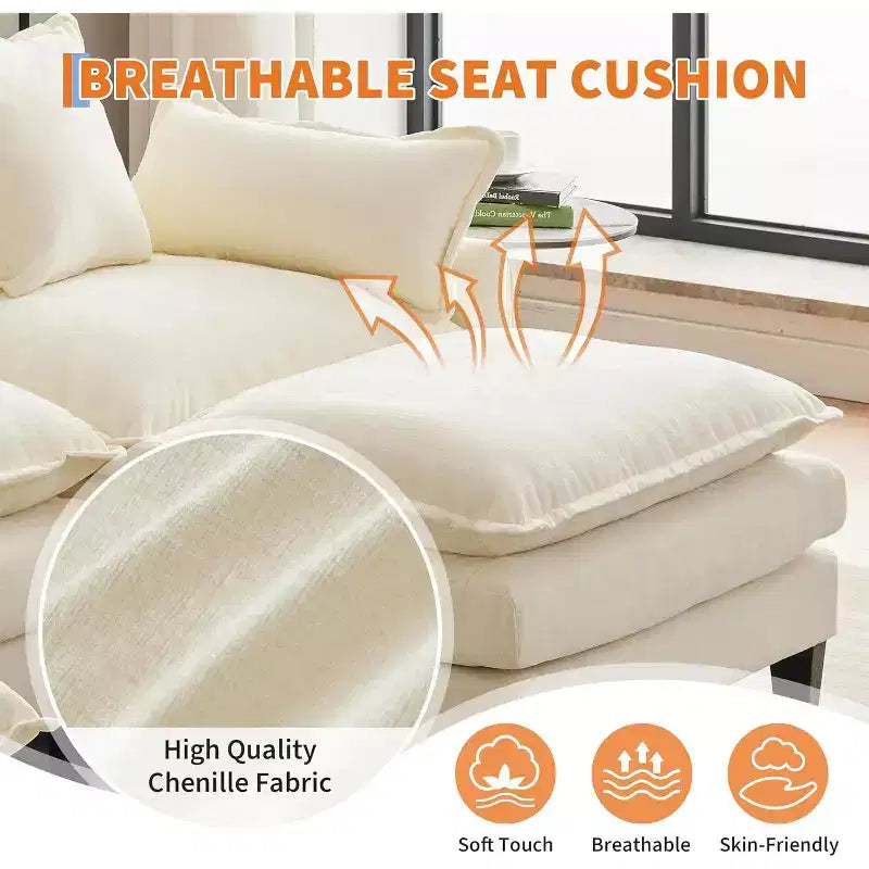 Divano moderno a L da 112 pollici, modulare, a combinazione "nuvola", con pouf, set componibile a 3 posti in ciniglia con 1 poggiapiedi per la casa