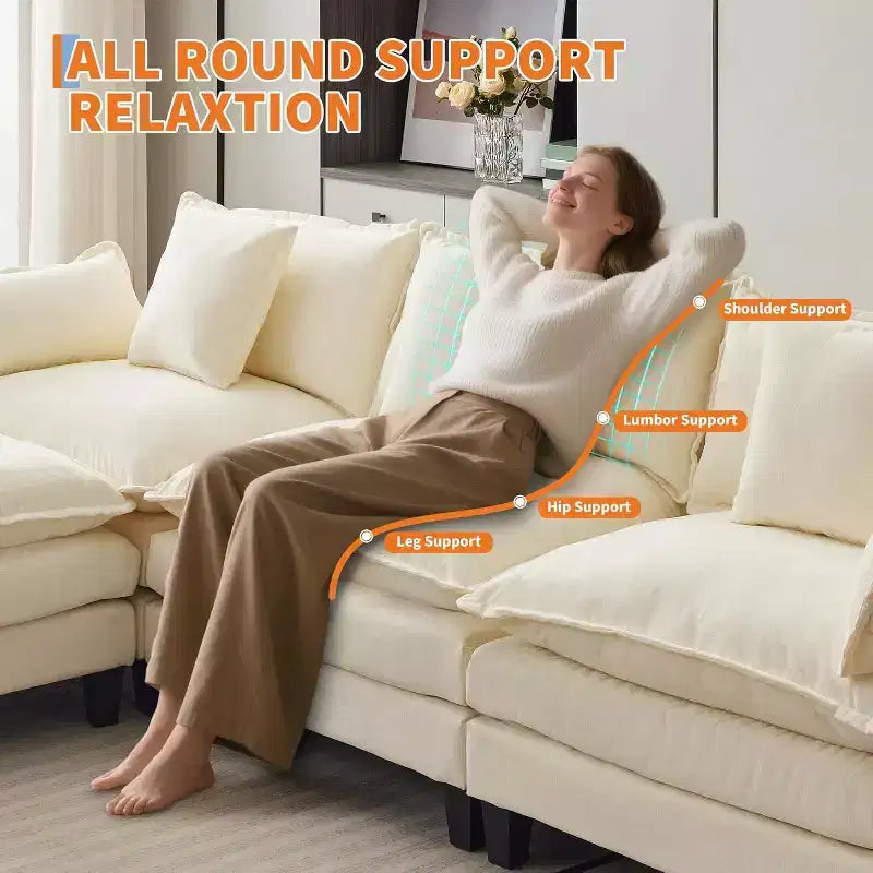 Divano moderno a L da 112 pollici, modulare, a combinazione "nuvola", con pouf, set componibile a 3 posti in ciniglia con 1 poggiapiedi per la casa