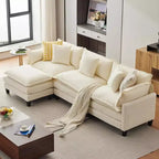 Divano moderno a L da 112 pollici, modulare, a combinazione "nuvola", con pouf, set componibile a 3 posti in ciniglia con 1 poggiapiedi per la casa