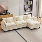 112''L-Shaped Modern Sofa Modular Combination Cloud Sofa with Ottoman 3-Seater Chenille Combo Set with 1 Footstool for Home