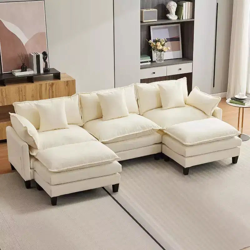 Divano moderno a L da 112 pollici, modulare, a combinazione "nuvola", con pouf, set componibile a 3 posti in ciniglia con 1 poggiapiedi per la casa