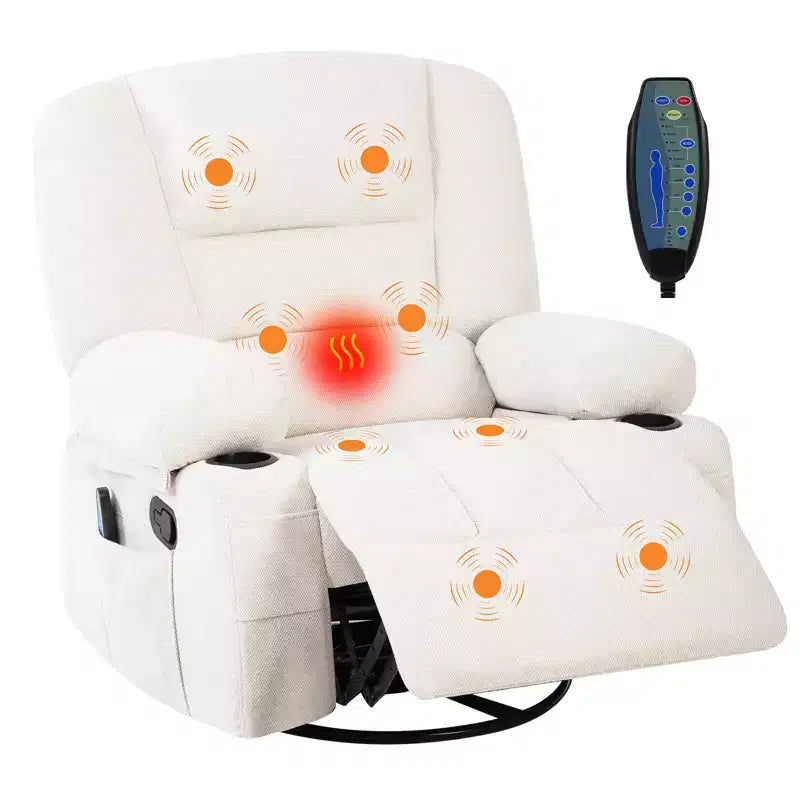 Poltrone Reclinabili Girevoli a 360° con Massaggio Vibrante e Riscaldamento, Poltrona Reclinabile Imbottita con Braccioli Contenitore