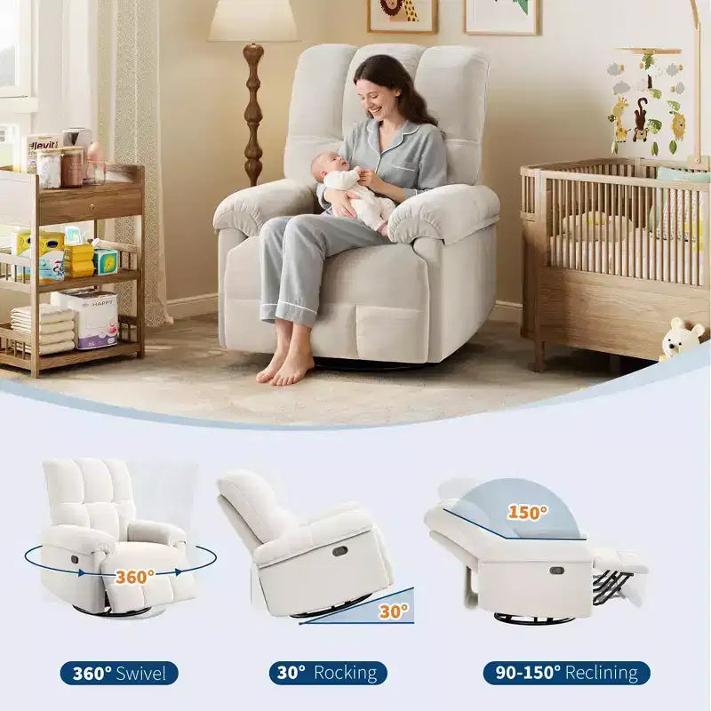 Coolmee Poltrona reclinabile manuale, Poltrona reclinabile a dondolo girevole a 360 gradi con braccioli imbottiti, Poltrona reclinabile imbottita per soggiorno
