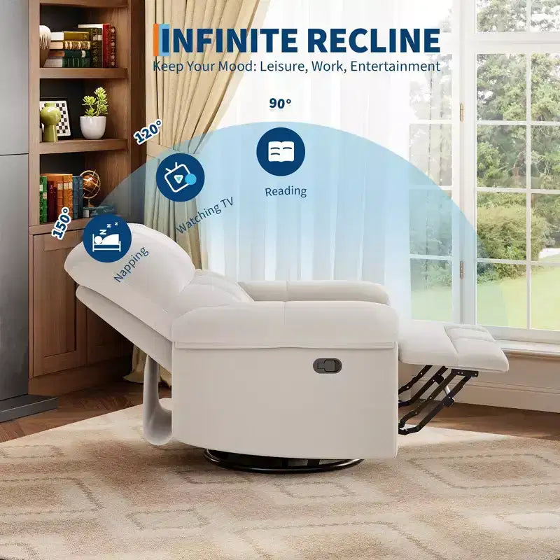 Coolmee Poltrona reclinabile manuale, Poltrona reclinabile a dondolo girevole a 360 gradi con braccioli imbottiti, Poltrona reclinabile imbottita per soggiorno