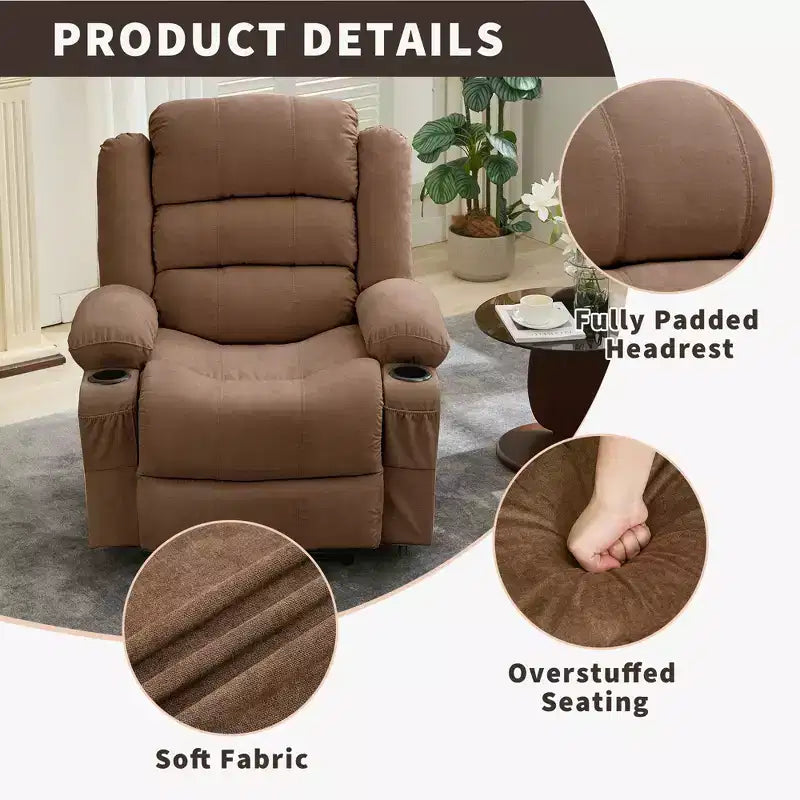 Poltrona Reclinabile Rocker Oversize, Poltrona Reclinabile Manuale Oversize Moderna con Braccioli, Schienale, 2 Portabicchieri, Tasca Laterale, Poltrona per Soggiorno