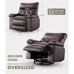 Poltrona Reclinabile Oversize in Pelle Sintetica, Poltrona Reclinabile Manuale con Imbottitura Spessa e Seduta Larga, per Soggiorno o Camera da Letto, Larghezza Extra di 22 Pollici
