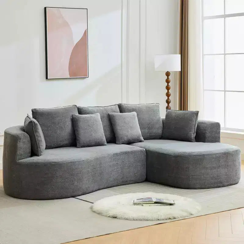 GustoWave 106 Divano Angolare Moderno Curvo Cloud con Chaise Longue, Divano Letto Modulare in Tessuto Ciniglia, Nessun Montaggio Richiesto