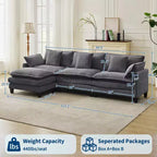 GustoWave 146 Divano componibile a U a 4 posti in tessuto, divano componibile oversize Cloud con pouf e cuscini decorativi, seduta profonda