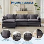 GustoWave 146 Divano componibile a U a 4 posti in tessuto, divano componibile oversize Cloud con pouf e cuscini decorativi, seduta profonda