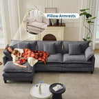 GustoWave 146 Divano componibile a U a 4 posti in tessuto, divano componibile oversize Cloud con pouf e cuscini decorativi, seduta profonda