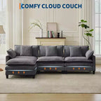 GustoWave 146 Divano componibile a U a 4 posti in tessuto, divano componibile oversize Cloud con pouf e cuscini decorativi, seduta profonda