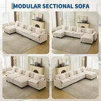 GustoWave 146 Divano componibile a U a 4 posti in tessuto, divano componibile oversize Cloud con pouf e cuscini decorativi, seduta profonda