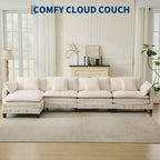 GustoWave 146 Divano componibile a U a 4 posti in tessuto, divano componibile oversize Cloud con pouf e cuscini decorativi, seduta profonda