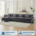 GustoWave 146 Divano componibile a U a 4 posti in tessuto, divano componibile oversize Cloud con pouf e cuscini decorativi, seduta profonda