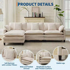 GustoWave 146 Divano componibile a U a 4 posti in tessuto, divano componibile oversize Cloud con pouf e cuscini decorativi, seduta profonda