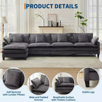 GustoWave 146 Divano componibile a U a 4 posti in tessuto, divano componibile oversize Cloud con pouf e cuscini decorativi, seduta profonda