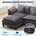 GustoWave 146 Divano componibile a U a 4 posti in tessuto, divano componibile oversize Cloud con pouf e cuscini decorativi, seduta profonda