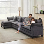 GustoWave 146 Divano componibile a U a 4 posti in tessuto, divano componibile oversize Cloud con pouf e cuscini decorativi, seduta profonda