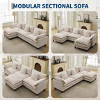 GustoWave 146 Divano componibile a U a 4 posti in tessuto, divano componibile oversize Cloud con pouf e cuscini decorativi, seduta profonda