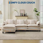 GustoWave 146 Divano componibile a U a 4 posti in tessuto, divano componibile oversize Cloud con pouf e cuscini decorativi, seduta profonda