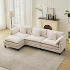 GustoWave 146 Fabric U-Shape 4 Seater Modular Sectional Couch, Oversized Cloud Sectional Sofa with Ottoman & Throw Pillows, Deep Seat