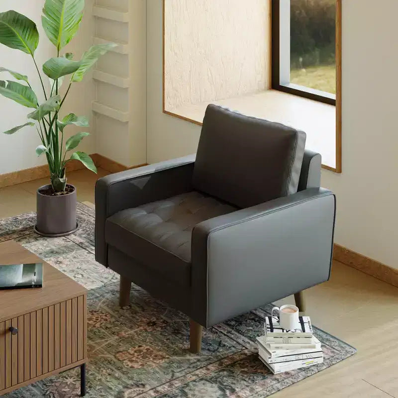 Tree City - Poltrona accentuata quadrata trapuntata in similpelle da 32'' - Sedia moderna per soggiorno, camera da letto, ufficio e piccoli spazi