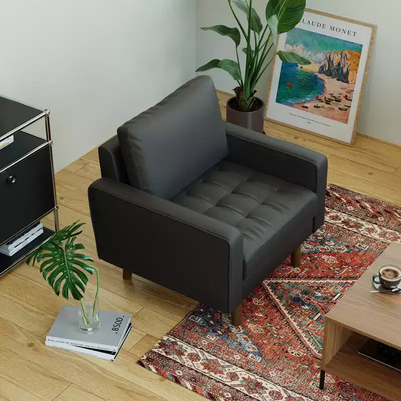 Tree City - Poltrona accentuata quadrata trapuntata in similpelle da 32'' - Sedia moderna per soggiorno, camera da letto, ufficio e piccoli spazi