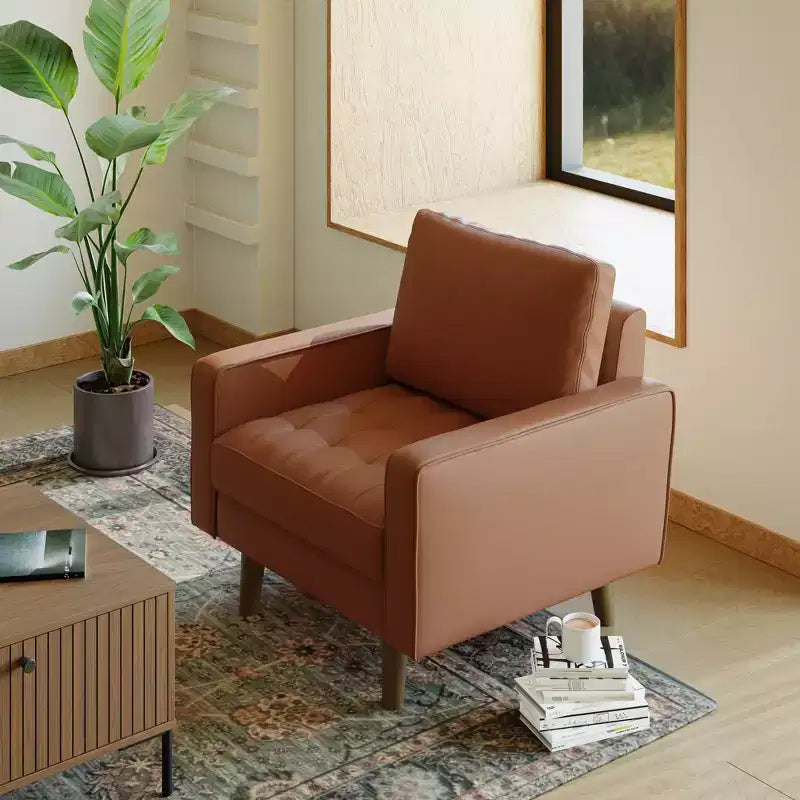 Tree City - Poltrona accentuata quadrata trapuntata in similpelle da 32'' - Sedia moderna per soggiorno, camera da letto, ufficio e piccoli spazi