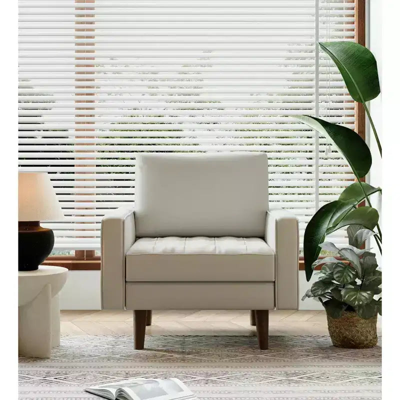 Tree City - Poltrona accentuata quadrata trapuntata in similpelle da 32'' - Sedia moderna per soggiorno, camera da letto, ufficio e piccoli spazi