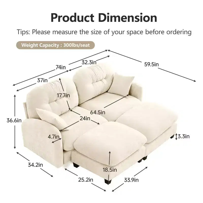 Divano Sezionale Cloud in ciniglia - Gommapiuma Trapuntata ad Alta Densità, Braccioli Ergonomici, Perfetto per la Camera da Letto o il Soggiorno di Piccole Dimensioni