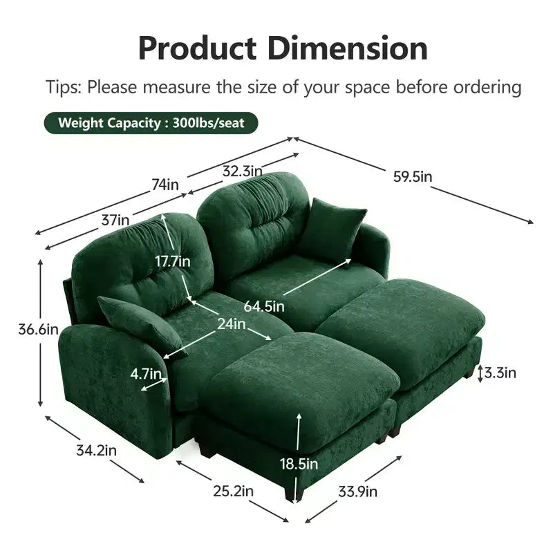 Divano Sezionale Cloud in ciniglia - Gommapiuma Trapuntata ad Alta Densità, Braccioli Ergonomici, Perfetto per la Camera da Letto o il Soggiorno di Piccole Dimensioni