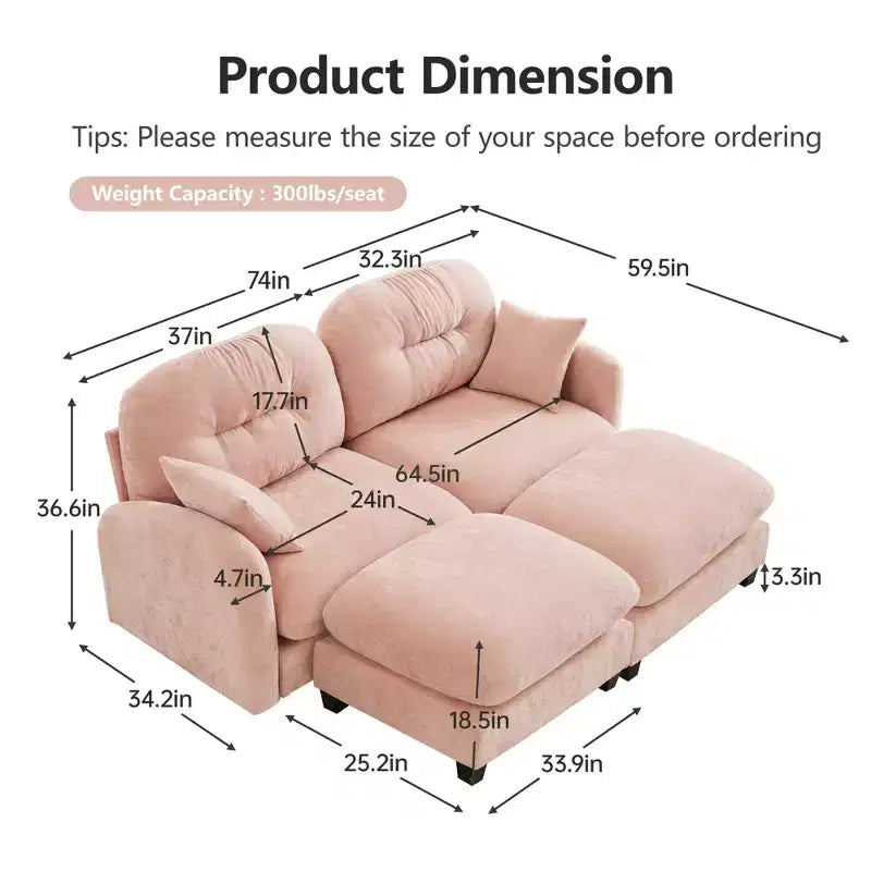 Divano Sezionale Cloud in ciniglia - Gommapiuma Trapuntata ad Alta Densità, Braccioli Ergonomici, Perfetto per la Camera da Letto o il Soggiorno di Piccole Dimensioni