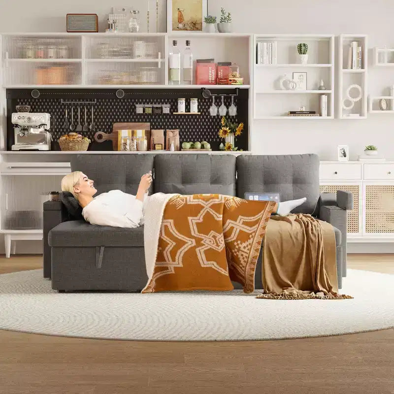 GustoWave Divano componibile reversibile, divano letto da 80, divano a L con letto estraibile per soggiorno, contenitore nascosto