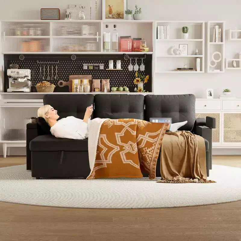 GustoWave Divano componibile reversibile, divano letto da 80, divano a L con letto estraibile per soggiorno, contenitore nascosto