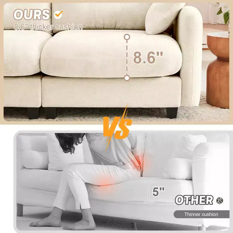 Divano componibile Cloud a 3 posti in ciniglia, in schiuma ad alta densità con bottoni, braccioli ergonomici, base in legno massello per camera da letto/salotto