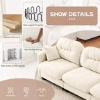 Divano componibile Cloud a 3 posti in ciniglia, in schiuma ad alta densità con bottoni, braccioli ergonomici, base in legno massello per camera da letto/salotto