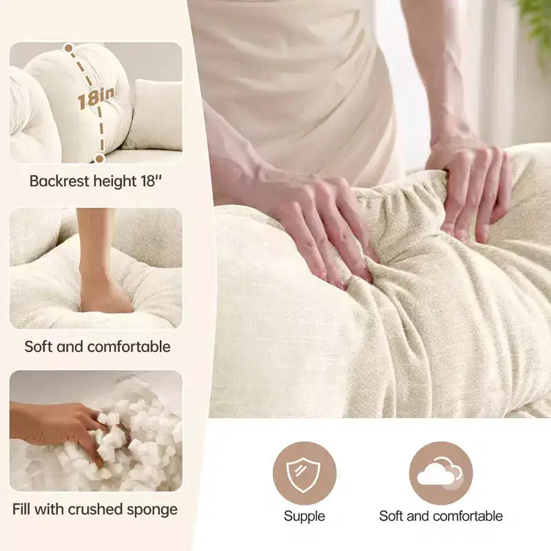 Divano componibile Cloud a 3 posti in ciniglia, in schiuma ad alta densità con bottoni, braccioli ergonomici, base in legno massello per camera da letto/salotto