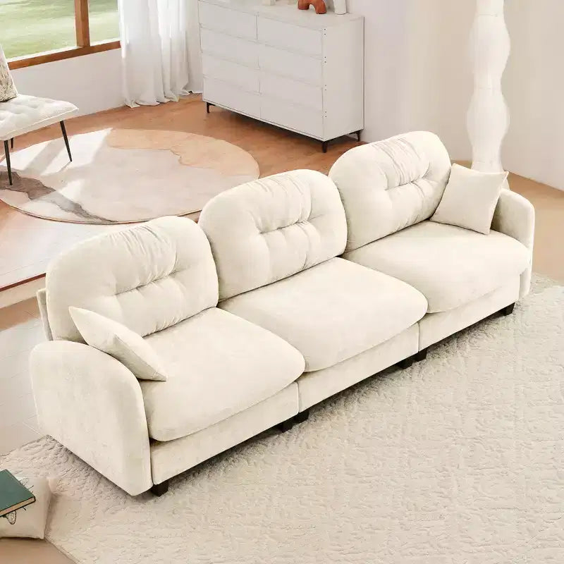 Divano componibile Cloud a 3 posti in ciniglia, in schiuma ad alta densità con bottoni, braccioli ergonomici, base in legno massello per camera da letto/salotto
